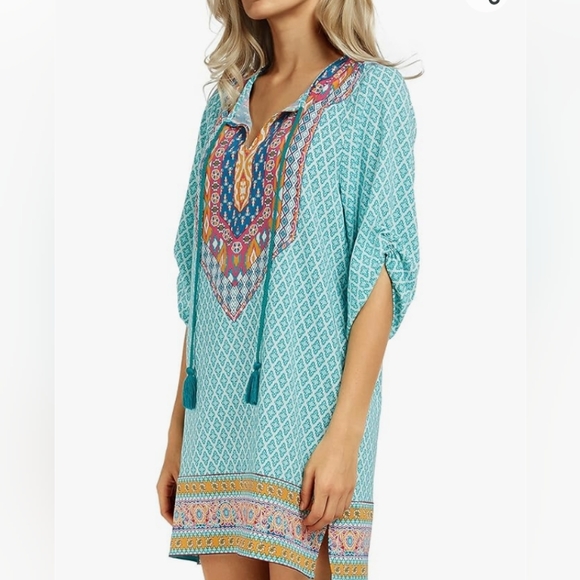 Urban Coco | Classic Bohemian Turquoise Print Dress - Picture 7 of 10